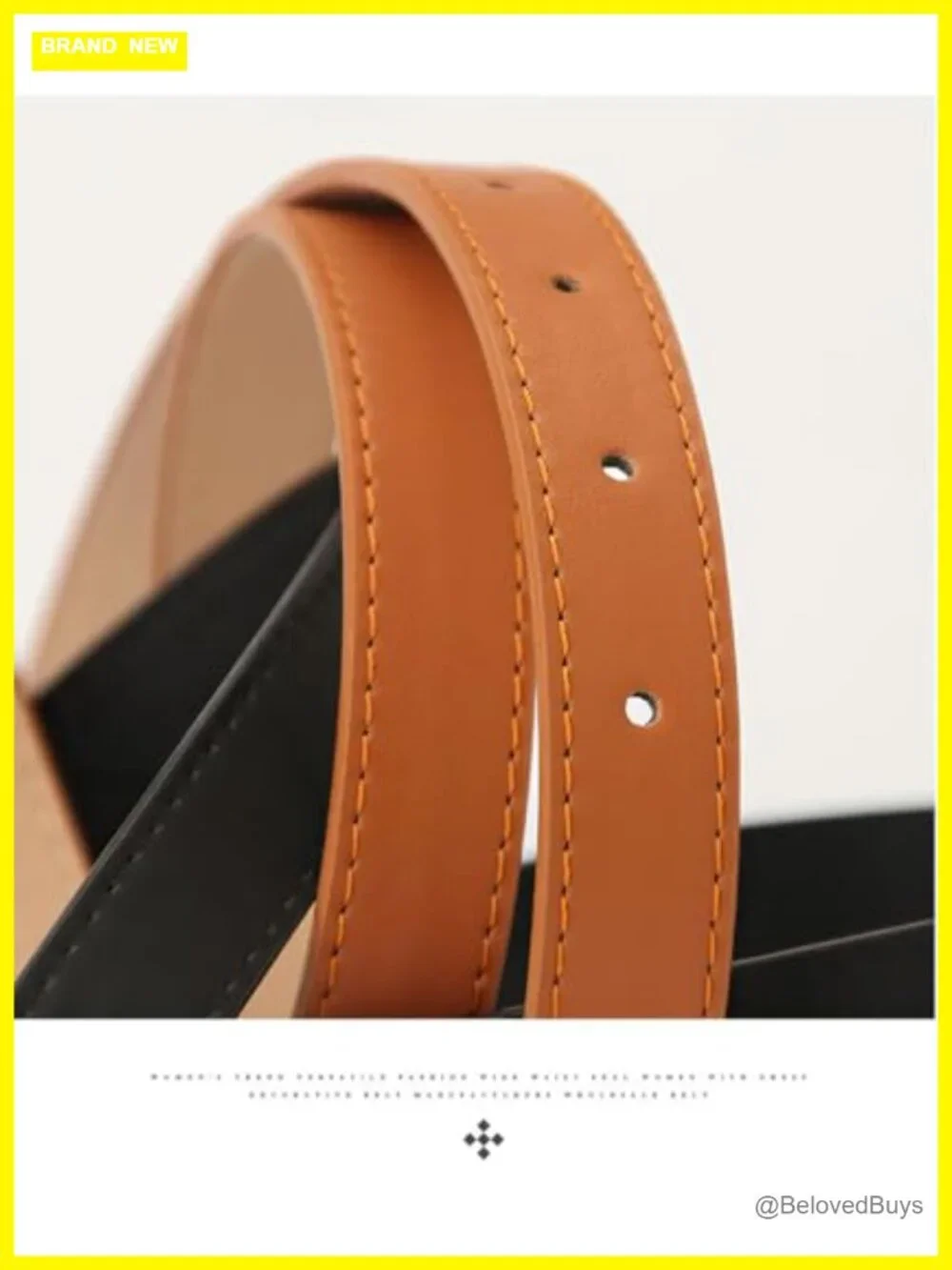 Women's Fashion Leather Belt with Gold Buckle for Jeans Dresses